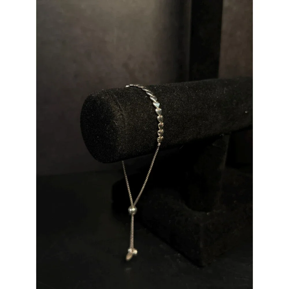 Vintage Dyadema 925 Sterling Silver Heart Bolo Slider Bracelet